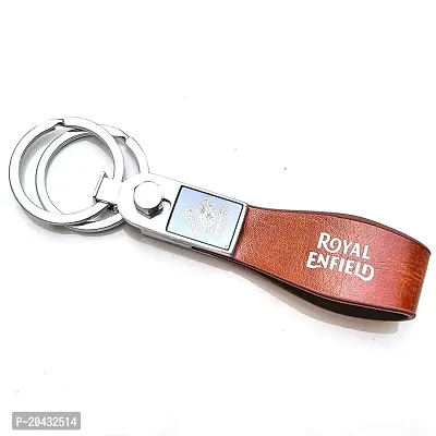 AAYUSH LEATHER KEYCHAINS AND KEYRINGS COMPATIBLE WITH CARS AND BIKES (Mercedes | Bmw | Audi | Tata | Maruti Suzuki | Hyundai | Honda | Royal Enfield) (ROYAL ENFIELD BROWN LEATHER STRAP PREMIUM)-thumb2