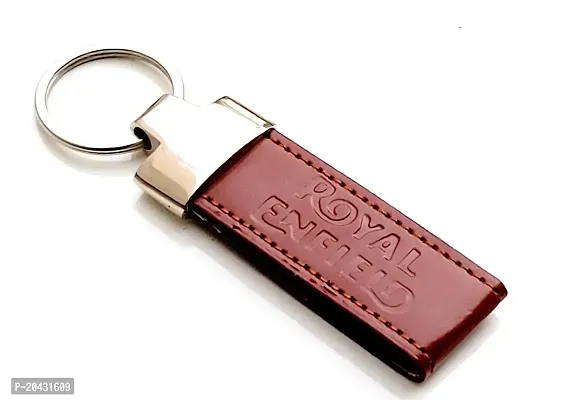 AAYUSH LEATHER KEYCHAINS AND KEYRINGS COMPATIBLE WITH CARS AND BIKES (Mercedes | Bmw | Audi | Tata | Maruti Suzuki | Hyundai | Honda | Royal Enfield) (ROYAL ENFIELD BROWN NEW LEATHER STRAP)