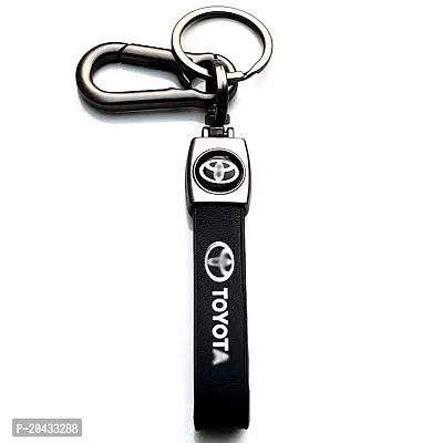 AAYUSH KEYCHAINS AND KEYRINGS COMPATIBLE WITH CARS AND BIKES (Mercedes | Bmw | Audi | Tata | Suzuki | Hyundai | Honda | Royal Enfield) (TOYOT-A BLACK LEATHER STRAP HOOK)-thumb2