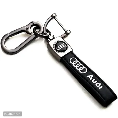 AAYUSH LEATHER KEYCHAINS AND KEYRINGS COMPATIBLE WITH CARS AND BIKES (Mercedes | Bmw | Audi | Tata | Maruti Suzuki | Hyundai | Honda | Royal Enfield) (AUDI BLACK LEATHER STRAP PRINTED)