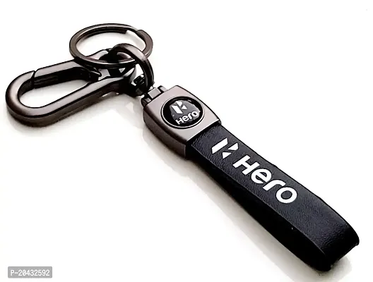 AAYUSH LEATHER KEYCHAINS AND KEYRINGS COMPATIBLE WITH CARS AND BIKES (Mercedes | Bmw | Audi | Tata | Maruti Suzuki | Hyundai | Honda | Royal Enfield) (HERO BLACK LEATHER STRAP NEW)