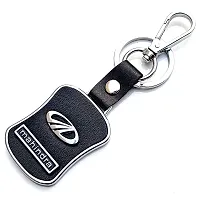 AAYUSH LEATHER KEYCHAINS AND KEYRINGS COMPATIBLE WITH CARS AND BIKES (Mercedes | Bmw | Audi | Tata | Maruti Suzuki | Hyundai | Honda | Royal Enfield) (MAHINDRA BLACK AND SILVER MID LEATHER)-thumb1