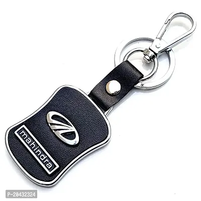 AAYUSH LEATHER KEYCHAINS AND KEYRINGS COMPATIBLE WITH CARS AND BIKES (Mercedes | Bmw | Audi | Tata | Maruti Suzuki | Hyundai | Honda | Royal Enfield) (MAHINDRA BLACK AND SILVER MID LEATHER)-thumb2