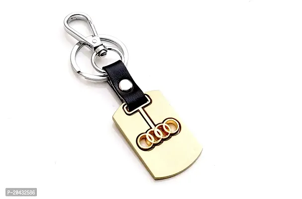 AAYUSH LEATHER KEYCHAINS AND KEYRINGS COMPATIBLE WITH CARS AND BIKES (Mercedes | Bmw | Audi | Tata | Maruti Suzuki | Hyundai | Honda | Royal Enfield) (AUDI GOLDEN SEPERABLE)-thumb2