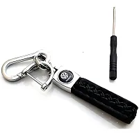 AAYUSH LEATHER KEYCHAINS AND KEYRINGS COMPATIBLE WITH CARS AND BIKES (Mercedes | Bmw | Audi | Tata | Maruti Suzuki | Hyundai | Honda | Royal Enfield) (VOLKSWAGN BLACK LEATHER HOOK SCREW)-thumb1