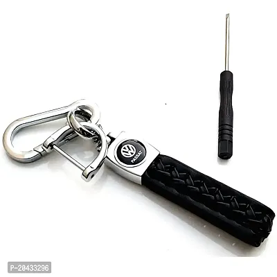 AAYUSH LEATHER KEYCHAINS AND KEYRINGS COMPATIBLE WITH CARS AND BIKES (Mercedes | Bmw | Audi | Tata | Maruti Suzuki | Hyundai | Honda | Royal Enfield) (VOLKSWAGN BLACK LEATHER HOOK SCREW)-thumb2