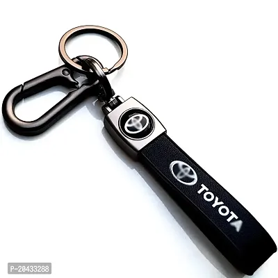 AAYUSH KEYCHAINS AND KEYRINGS COMPATIBLE WITH CARS AND BIKES (Mercedes | Bmw | Audi | Tata | Suzuki | Hyundai | Honda | Royal Enfield) (TOYOT-A BLACK LEATHER STRAP HOOK)