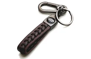 AAYUSH LEATHER KEYCHAINS AND KEYRINGS COMPATIBLE WITH CARS AND BIKES (Mercedes | Bmw | Audi | Tata | Maruti Suzuki | Hyundai | Honda | Royal Enfield) (AUDI BROWN LEATHER STRAP SIMPLE)-thumb2