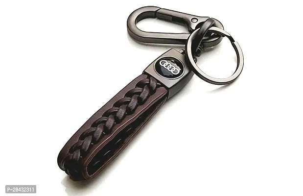 AAYUSH LEATHER KEYCHAINS AND KEYRINGS COMPATIBLE WITH CARS AND BIKES (Mercedes | Bmw | Audi | Tata | Maruti Suzuki | Hyundai | Honda | Royal Enfield) (AUDI BROWN LEATHER STRAP SIMPLE)-thumb3