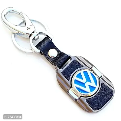 AAYUSH LEATHER KEYCHAINS AND KEYRINGS COMPATIBLE WITH CARS AND BIKES (Mercedes | Bmw | Audi | Tata | Maruti Suzuki | Hyundai | Honda | Royal Enfield) (VOLKSWAGN METALLIC CENTRE BLUE LUXURY)