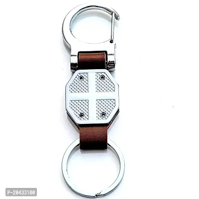 AAYUSH LEATHER KEYCHAINS AND KEYRINGS COMPATIBLE WITH CARS AND BIKES (Mercedes | Bmw | Audi | Tata | Maruti Suzuki | Hyundai | Honda | Royal Enfield) (JEEP DOUBLE SIDE HOOK BROWN)-thumb3