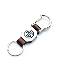 AAYUSH LEATHER KEYCHAINS AND KEYRINGS COMPATIBLE WITH CARS AND BIKES (Mercedes | Bmw | Audi | Tata | Maruti Suzuki | Hyundai | Honda | Royal Enfield) (MG DOUBLE SIDE HOOK BROWN)-thumb1