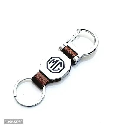 AAYUSH LEATHER KEYCHAINS AND KEYRINGS COMPATIBLE WITH CARS AND BIKES (Mercedes | Bmw | Audi | Tata | Maruti Suzuki | Hyundai | Honda | Royal Enfield) (MG DOUBLE SIDE HOOK BROWN)-thumb2