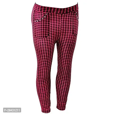 Aayush Stylish and Elegant Free Size Printed Check HIGH Waist Maroon Black Colored Jeggings for Women and Girls