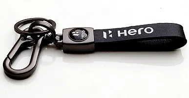 AAYUSH LEATHER KEYCHAINS AND KEYRINGS COMPATIBLE WITH CARS AND BIKES (Mercedes | Bmw | Audi | Tata | Maruti Suzuki | Hyundai | Honda | Royal Enfield) (HERO BLACK LEATHER STRAP NEW)-thumb1