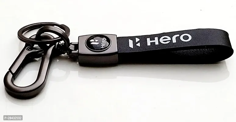 AAYUSH LEATHER KEYCHAINS AND KEYRINGS COMPATIBLE WITH CARS AND BIKES (Mercedes | Bmw | Audi | Tata | Maruti Suzuki | Hyundai | Honda | Royal Enfield) (HERO BLACK LEATHER STRAP NEW)-thumb2