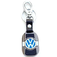 AAYUSH LEATHER KEYCHAINS AND KEYRINGS COMPATIBLE WITH CARS AND BIKES (Mercedes | Bmw | Audi | Tata | Maruti Suzuki | Hyundai | Honda | Royal Enfield) (VOLKSWAGN METALLIC CENTRE BLUE LUXURY)-thumb1