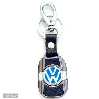 AAYUSH LEATHER KEYCHAINS AND KEYRINGS COMPATIBLE WITH CARS AND BIKES (Mercedes | Bmw | Audi | Tata | Maruti Suzuki | Hyundai | Honda | Royal Enfield) (VOLKSWAGN METALLIC CENTRE BLUE LUXURY)-thumb2