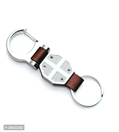 AAYUSH LEATHER KEYCHAINS AND KEYRINGS COMPATIBLE WITH CARS AND BIKES (Mercedes | Bmw | Audi | Tata | Maruti Suzuki | Hyundai | Honda | Royal Enfield) (MG DOUBLE SIDE HOOK BROWN)-thumb4