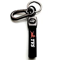 AAYUSH LEATHER KEYCHAINS AND KEYRINGS COMPATIBLE WITH CARS AND BIKES (Mercedes | Bmw | Audi | Tata | Maruti Suzuki | Hyundai | Honda | Royal Enfield) (TVS BLACK LEATHER STRAP PRINTED KEYCHAIN)-thumb1