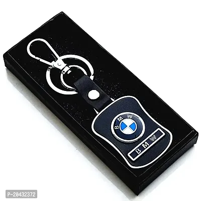 AAYUSH LEATHER KEYCHAINS AND KEYRINGS COMPATIBLE WITH CARS AND BIKES (Mercedes | Bmw | Audi | Tata | Maruti Suzuki | Hyundai | Honda | Royal Enfield) (BM BLACK BLUE MID LEATHER)-thumb2