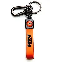 AAYUSH LEATHER KEYCHAINS AND KEYRINGS COMPATIBLE WITH CARS AND BIKES (Mercedes | Bmw | Audi | Tata | Maruti Suzuki | Hyundai | Honda | Royal Enfield) (KTM ORANGE LEATHER STRAP)-thumb1