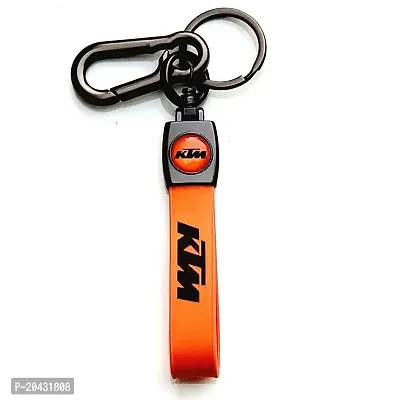 AAYUSH LEATHER KEYCHAINS AND KEYRINGS COMPATIBLE WITH CARS AND BIKES (Mercedes | Bmw | Audi | Tata | Maruti Suzuki | Hyundai | Honda | Royal Enfield) (KTM ORANGE LEATHER STRAP)-thumb2