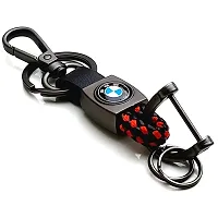 AAYUSH LEATHER KEYCHAINS AND KEYRINGS COMPATIBLE WITH CARS AND BIKES (Mercedes | Bmw | Audi | Tata | Maruti Suzuki | Hyundai | Honda | Royal Enfield) (BM RED AND BLACK THREAD LEATHER)-thumb1