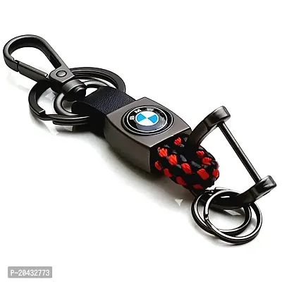 AAYUSH LEATHER KEYCHAINS AND KEYRINGS COMPATIBLE WITH CARS AND BIKES (Mercedes | Bmw | Audi | Tata | Maruti Suzuki | Hyundai | Honda | Royal Enfield) (BM RED AND BLACK THREAD LEATHER)-thumb2