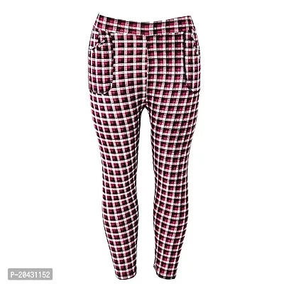 Aayush Stylish and Elegant Free Size Printed Check HIGH Waist RED White Colored Jeggings for Women and Girls-thumb0