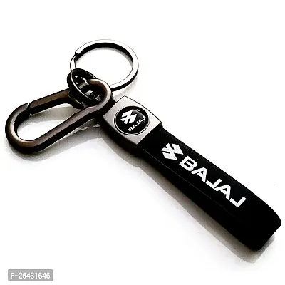 AAYUSH LEATHER KEYCHAINS AND KEYRINGS COMPATIBLE WITH CARS AND BIKES (Mercedes | Bmw | Audi | Tata | Maruti Suzuki | Hyundai | Honda | Royal Enfield) (BAJAJ BLACK LEATHER STRAP)-thumb2