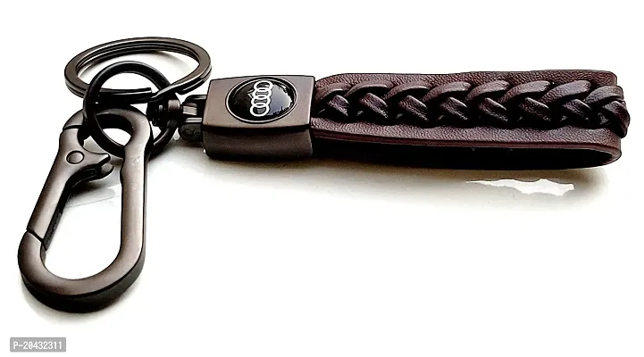 AAYUSH LEATHER KEYCHAINS AND KEYRINGS COMPATIBLE WITH CARS AND BIKES (Mercedes | Bmw | Audi | Tata | Maruti Suzuki | Hyundai | Honda | Royal Enfield) (AUDI BROWN LEATHER STRAP SIMPLE)-thumb2