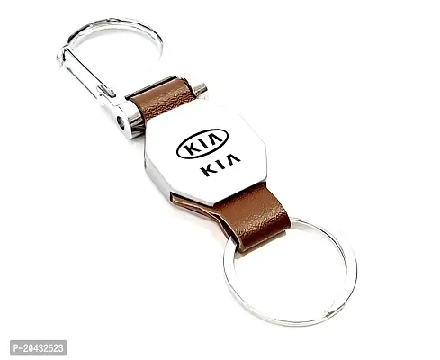 AAYUSH LEATHER KEYCHAINS AND KEYRINGS COMPATIBLE WITH CARS AND BIKES (Mercedes | Bmw | Audi | Tata | Maruti Suzuki | Hyundai | Honda | Royal Enfield) (KIA DOUBLE SIDE HOOK BROWN)-thumb3