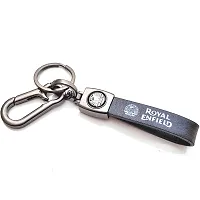 AAYUSH LEATHER KEYCHAINS AND KEYRINGS COMPATIBLE WITH CARS AND BIKES (Mercedes | Bmw | Audi | Tata | Maruti Suzuki | Hyundai | Honda | Royal Enfield) (ROYAL ENFIELD BLACK LEATHER HOOK PRINTED)-thumb1