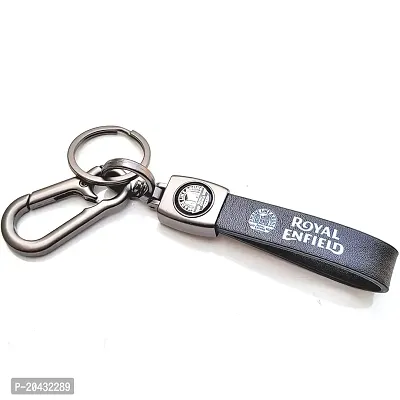 AAYUSH LEATHER KEYCHAINS AND KEYRINGS COMPATIBLE WITH CARS AND BIKES (Mercedes | Bmw | Audi | Tata | Maruti Suzuki | Hyundai | Honda | Royal Enfield) (ROYAL ENFIELD BLACK LEATHER HOOK PRINTED)-thumb2