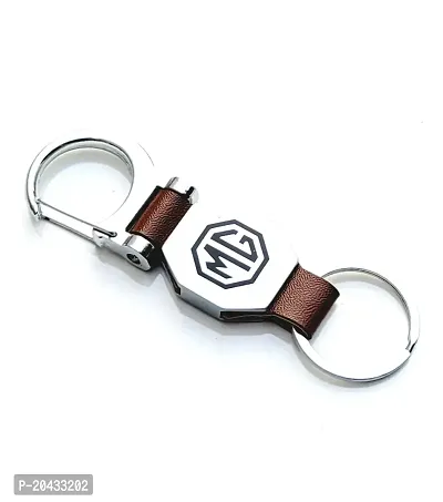 AAYUSH LEATHER KEYCHAINS AND KEYRINGS COMPATIBLE WITH CARS AND BIKES (Mercedes | Bmw | Audi | Tata | Maruti Suzuki | Hyundai | Honda | Royal Enfield) (MG DOUBLE SIDE HOOK BROWN)