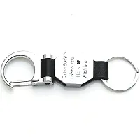 AAYUSH LEATHER KEYCHAINS AND KEYRINGS COMPATIBLE WITH CARS AND BIKES (Mercedes | Bmw | Audi | Tata | Maruti Suzuki | Hyundai | Honda | Royal Enfield) (DRIVE SAFE DOUBLE SIDE HOOK BLACK)-thumb1