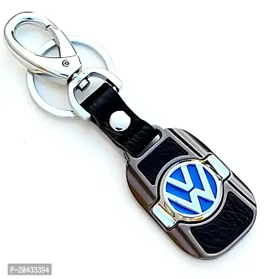 AAYUSH LEATHER KEYCHAINS AND KEYRINGS COMPATIBLE WITH CARS AND BIKES (Mercedes | Bmw | Audi | Tata | Maruti Suzuki | Hyundai | Honda | Royal Enfield) (VOLKSWAGN METALLIC CENTRE BLUE LUXURY)-thumb3