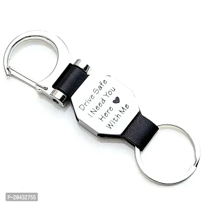 AAYUSH LEATHER KEYCHAINS AND KEYRINGS COMPATIBLE WITH CARS AND BIKES (Mercedes | Bmw | Audi | Tata | Maruti Suzuki | Hyundai | Honda | Royal Enfield) (DRIVE SAFE DOUBLE SIDE HOOK BLACK)-thumb0