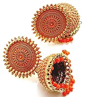 AAYUSH PREMIUM TRADITIONAL JHUMKA SET | FANCY EARRINGS SET | EARRINGS COMBO | JHUMKA SET COMBO | PEARL JHUMKA | KUNDAN JHUMKA | EAR-CUFFS JHUMKA (ORANGE JHUMKA JHUMKI)-thumb3