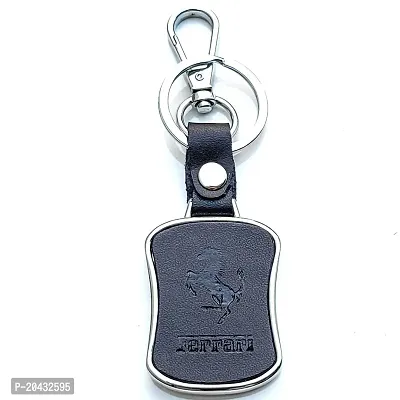 AAYUSH LEATHER KEYCHAINS AND KEYRINGS COMPATIBLE WITH CARS AND BIKES (Mercedes | Bmw | Audi | Tata | Maruti Suzuki | Hyundai | Honda | Royal Enfield) (FERRARII BLACK AND YELLOW MID LEATHER)-thumb3