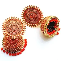 AAYUSH PREMIUM TRADITIONAL JHUMKA SET | FANCY EARRINGS SET | EARRINGS COMBO | JHUMKA SET COMBO | PEARL JHUMKA | KUNDAN JHUMKA | EAR-CUFFS JHUMKA (ORANGE JHUMKA JHUMKI)-thumb2