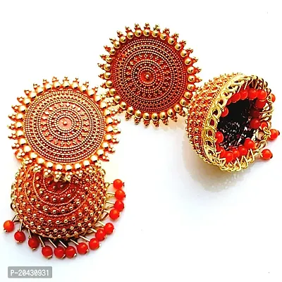 AAYUSH PREMIUM TRADITIONAL JHUMKA SET | FANCY EARRINGS SET | EARRINGS COMBO | JHUMKA SET COMBO | PEARL JHUMKA | KUNDAN JHUMKA | EAR-CUFFS JHUMKA (ORANGE JHUMKA JHUMKI)-thumb3