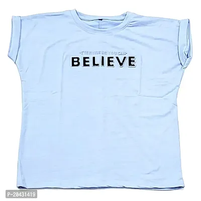 Aayush Premium and Stylish Half Sleeve Free Size Regular FIT T-Shirts for Women and Girls (Believe Sky Blue Color T-Shirts)-thumb0