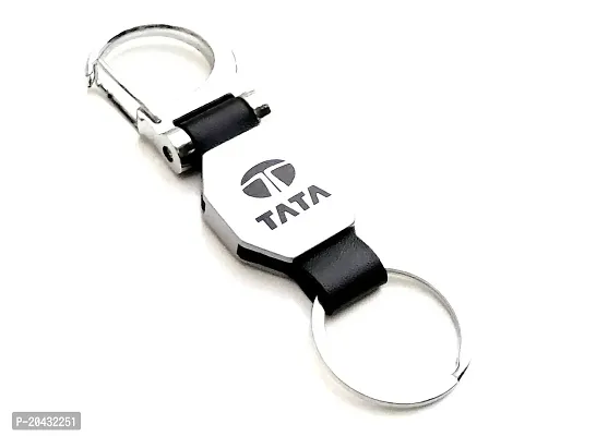 AAYUSH LEATHER KEYCHAINS AND KEYRINGS COMPATIBLE WITH CARS AND BIKES (Mercedes | Bmw | Audi | Tata | Maruti Suzuki | Hyundai | Honda | Royal Enfield) (TATA DOUBLE SIDE HOOK BLACK)