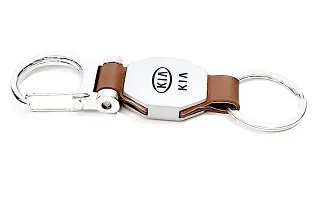 AAYUSH LEATHER KEYCHAINS AND KEYRINGS COMPATIBLE WITH CARS AND BIKES (Mercedes | Bmw | Audi | Tata | Maruti Suzuki | Hyundai | Honda | Royal Enfield) (KIA DOUBLE SIDE HOOK BROWN)-thumb1