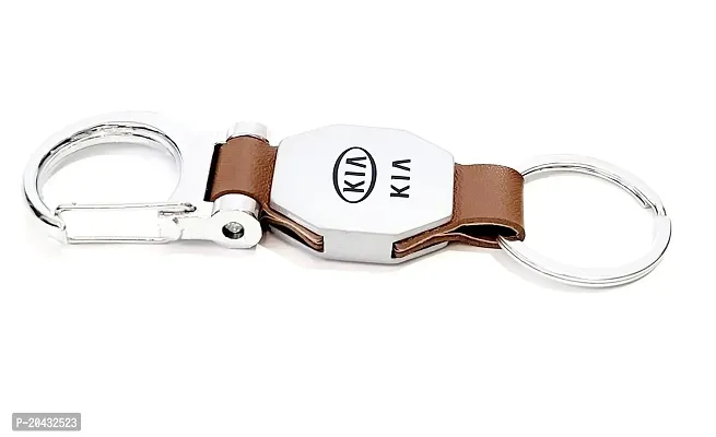 AAYUSH LEATHER KEYCHAINS AND KEYRINGS COMPATIBLE WITH CARS AND BIKES (Mercedes | Bmw | Audi | Tata | Maruti Suzuki | Hyundai | Honda | Royal Enfield) (KIA DOUBLE SIDE HOOK BROWN)-thumb2