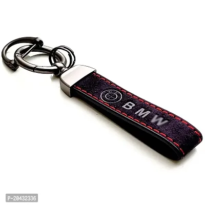 AAYUSH LEATHER KEYCHAINS AND KEYRINGS COMPATIBLE WITH CARS AND BIKES (Mercedes | Bmw | Audi | Tata | Maruti Suzuki | Hyundai | Honda | Royal Enfield) (BM RED AND BLACK STITCHED)