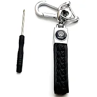 AAYUSH LEATHER KEYCHAINS AND KEYRINGS COMPATIBLE WITH CARS AND BIKES (Mercedes | Bmw | Audi | Tata | Maruti Suzuki | Hyundai | Honda | Royal Enfield) (VOLKSWAGN BLACK LEATHER HOOK SCREW)-thumb2