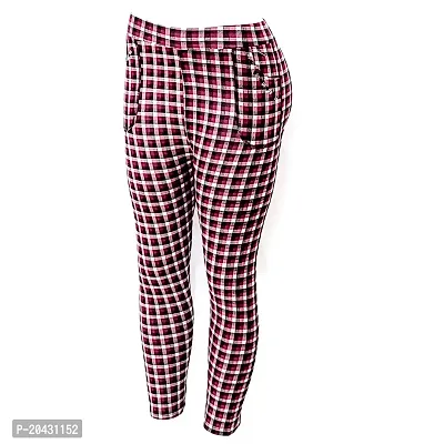 Aayush Stylish and Elegant Free Size Printed Check HIGH Waist RED White Colored Jeggings for Women and Girls-thumb3